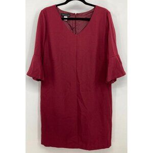 Simply Stated Maroon Dress Size Large L Women Shift 3/4 Ruffle Sleeves New B40